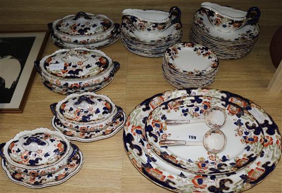 A Staffordshire blue and orange part dinner service